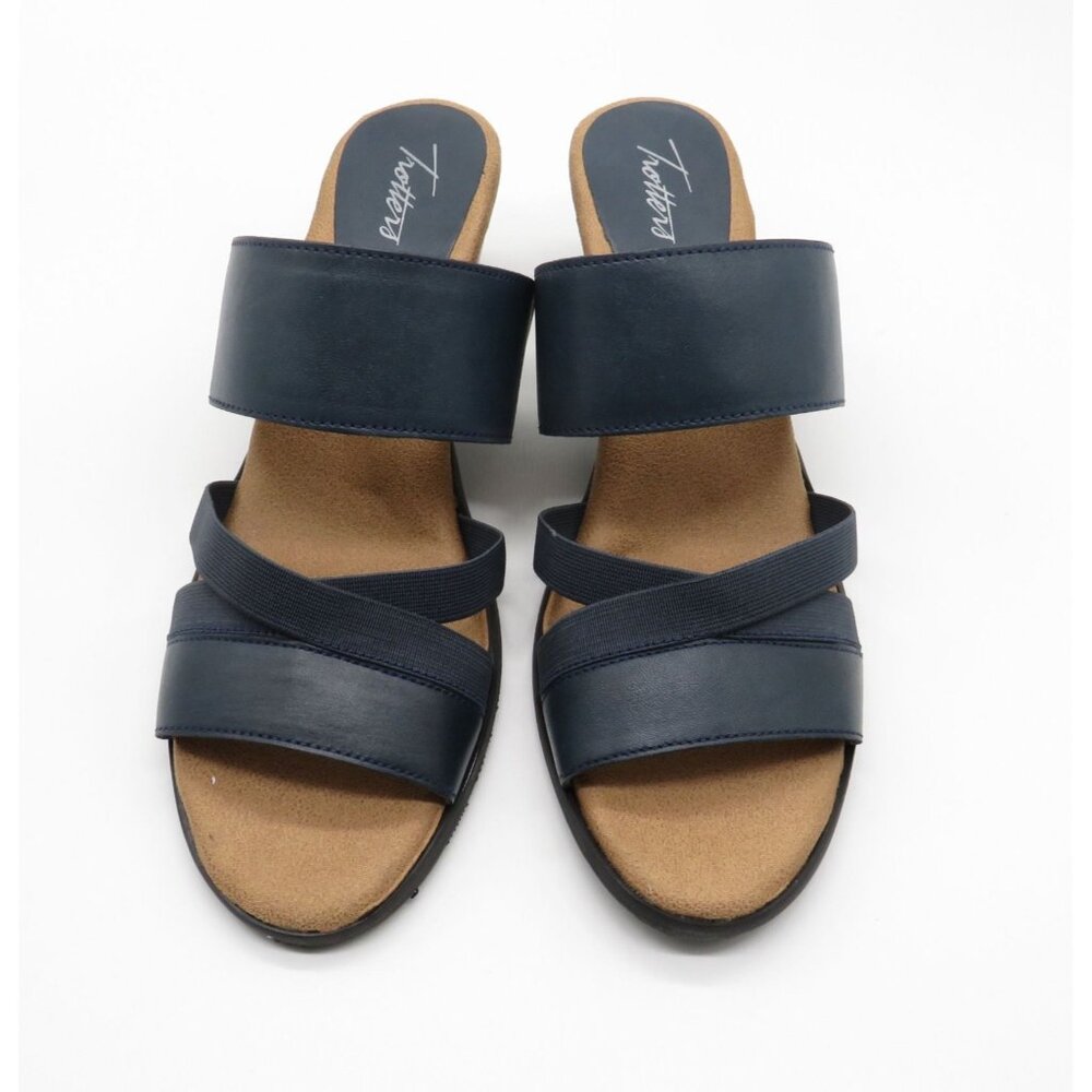 Trotters Womens Navy Blue Heeled Sandals 10 Leather Upper NEW